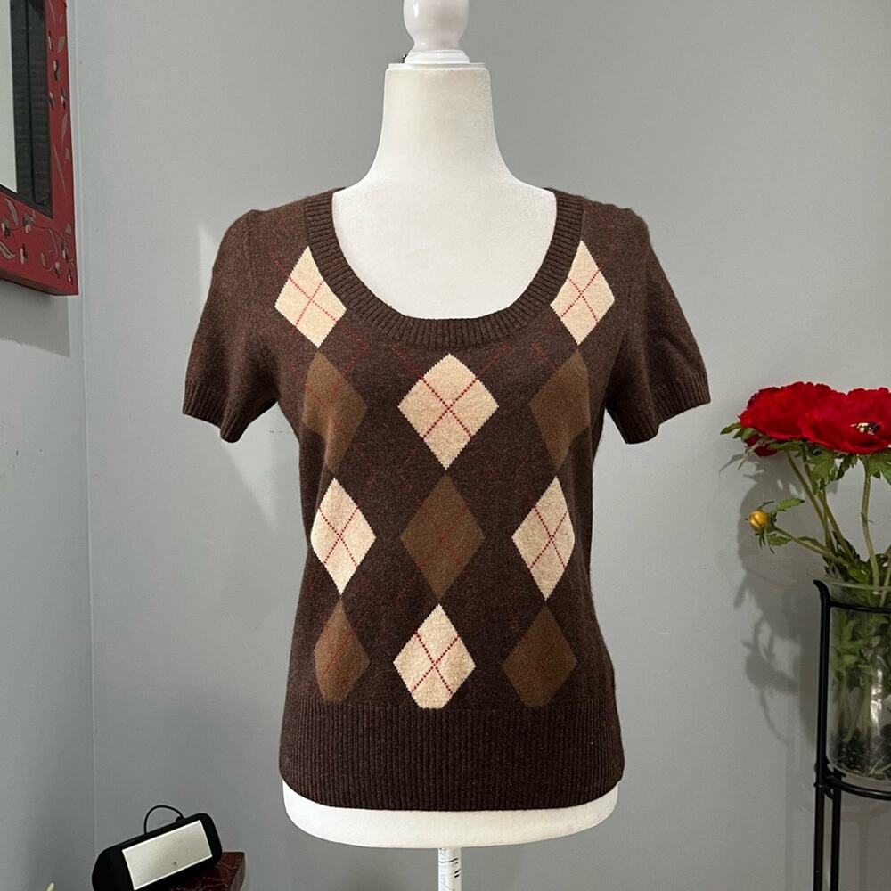NEW Marina Luna Cashmere Argyle Classic Preppy Timeless Layering Sweater S NWOT